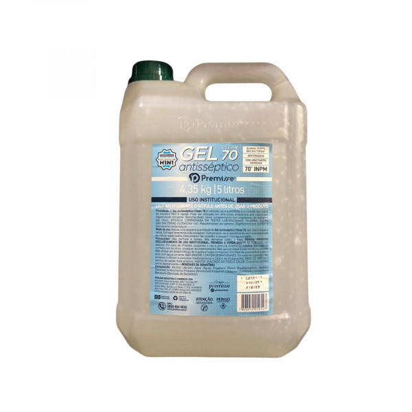 GEL ANTISSÉPTICO CLEAN PREMISSE ALCOOL 70% 5 LITROS UN