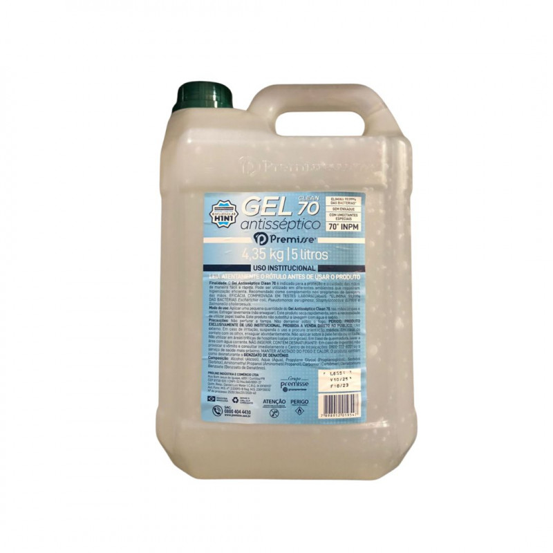 GEL ANTISSÉPTICO CLEAN PREMISSE ALCOOL 70% 5 LITROS UN