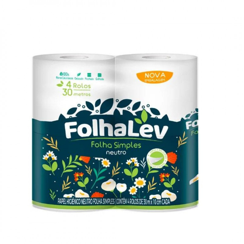 PAPEL HIG FOLHALEV FOLHA SIMPLES  30M 4UN NEUTRO