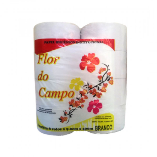 PAPEL HIGIÊNICO BRANCO ROLÃO FLOR DO CAMPO 8 X 200M