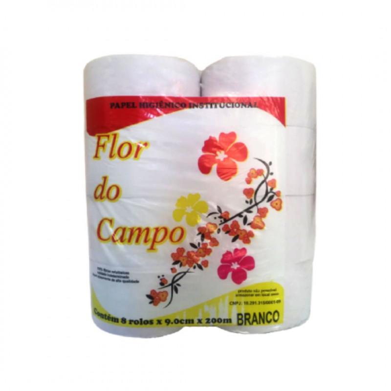 PAPEL HIGIÊNICO BRANCO ROLÃO FLOR DO CAMPO 8 X 200M