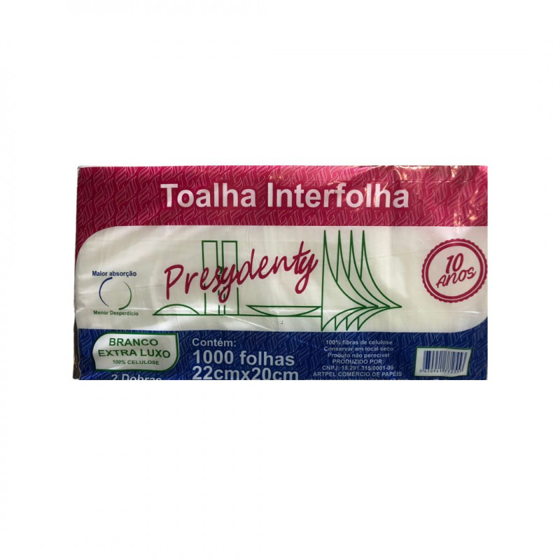 PAPEL TOALHA INTERFOLHADO EXTRA LUXO 22X20CM  C/ 1000 FOLHAS