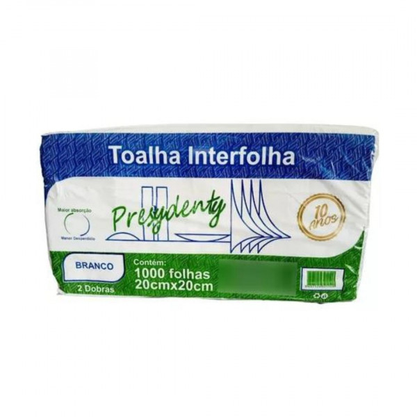 PAPEL TOALHA INTERFOLHADO BRANCO C/ 1000 FOLHAS 20x20CM