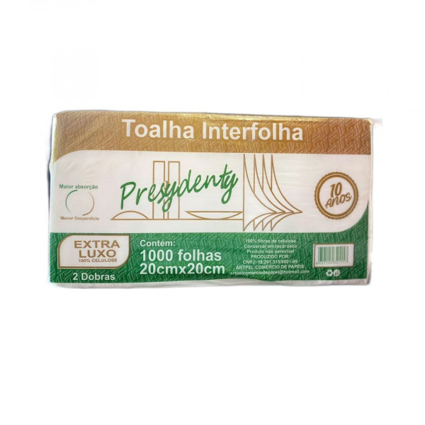 PAPEL TOALHA INTERFOLHADO EXTRA LUXO 20X20CM  C/ 1000 FOLHAS
