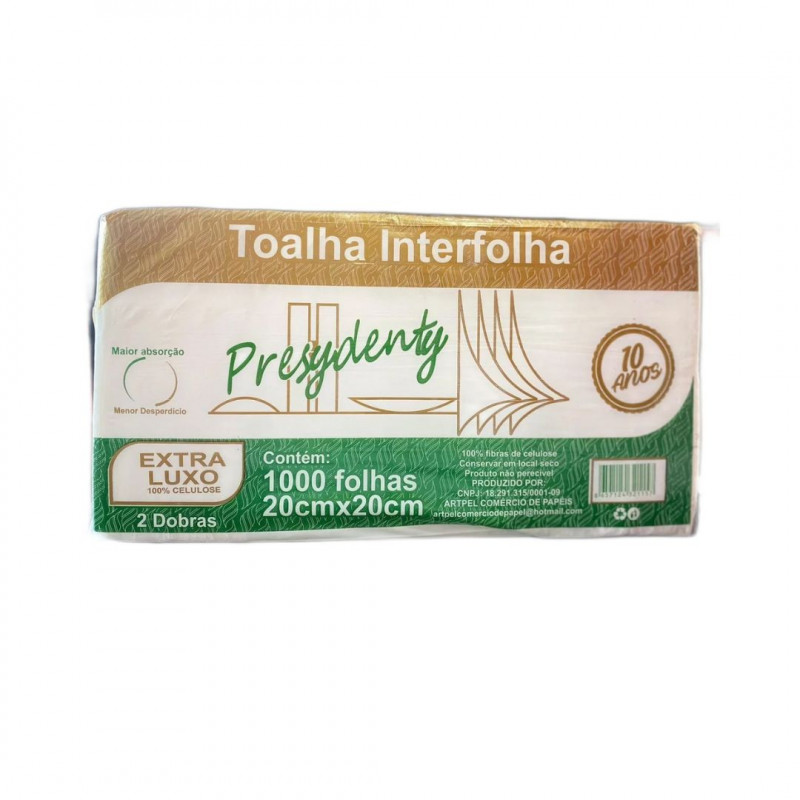 PAPEL TOALHA INTERFOLHADO EXTRA LUXO 20X20CM  C/ 1000 FOLHAS