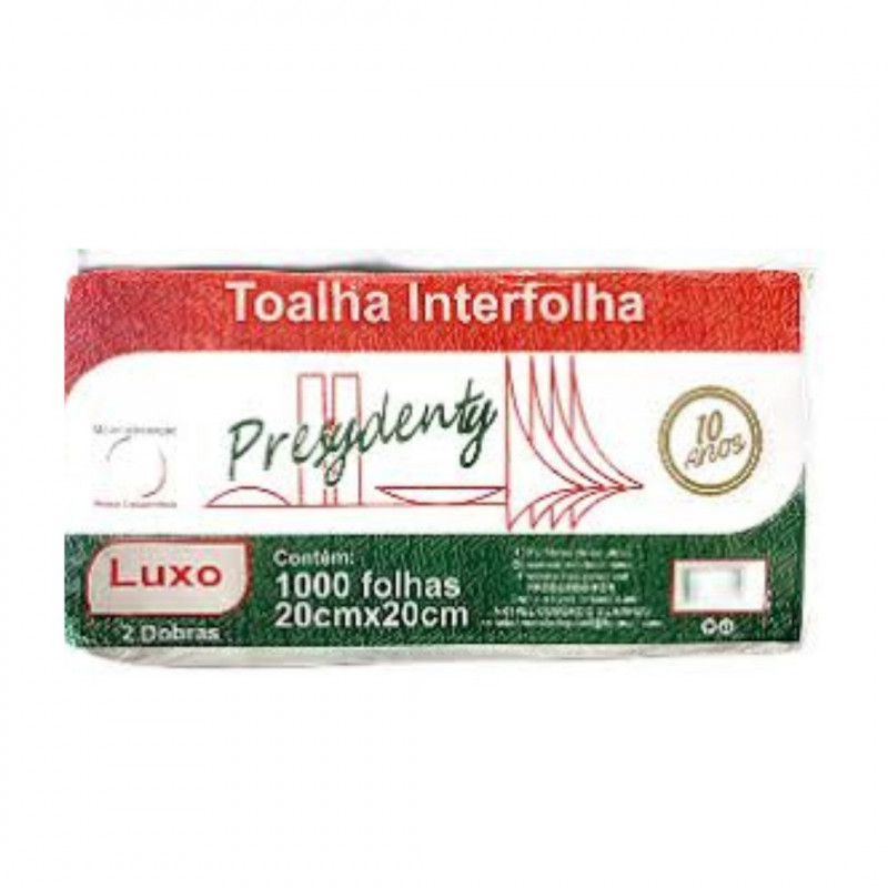 PAPEL TOALHA INTERFOLHADO LUXO C/ 1000 FOLHAS 20x20CM