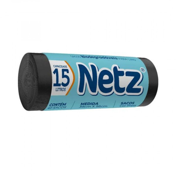 SACO LIXO NETZ BIODEGRADÁVEL  PTO ROLO 15L C/40UN